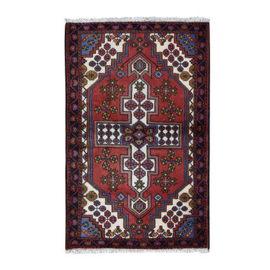 Tribal & Geometric Wool Hand Knotted Rug Red Millennium Blue 3.5X5.3 -O087379