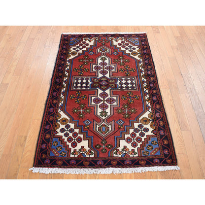 Tribal & Geometric Wool Hand Knotted Rug Red Millennium Blue 3.5X5.3 -O087379