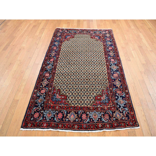 Persian Wool Hand Knotted Rug Brown Blue 4.4X7.9 -O087384