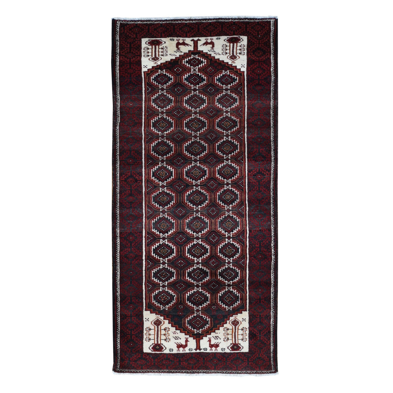 Red 3'8" x 8'0" Persian Hand knotted Wool Rug - Sku: O087385
