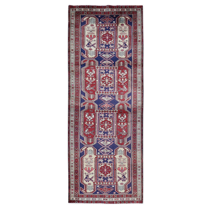 Persian Wool Hand Knotted Rug Blue Ivory 3.8X10.0 -O087386
