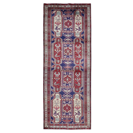 Persian Wool Hand Knotted Rug Blue Ivory 3.8X10.0 -O087386