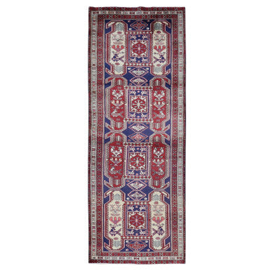 Persian Wool Hand Knotted Rug Blue Ivory 3.8X10.0 -O087386