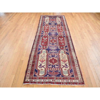 Persian Wool Hand Knotted Rug Blue Ivory 3.8X10.0 -O087386