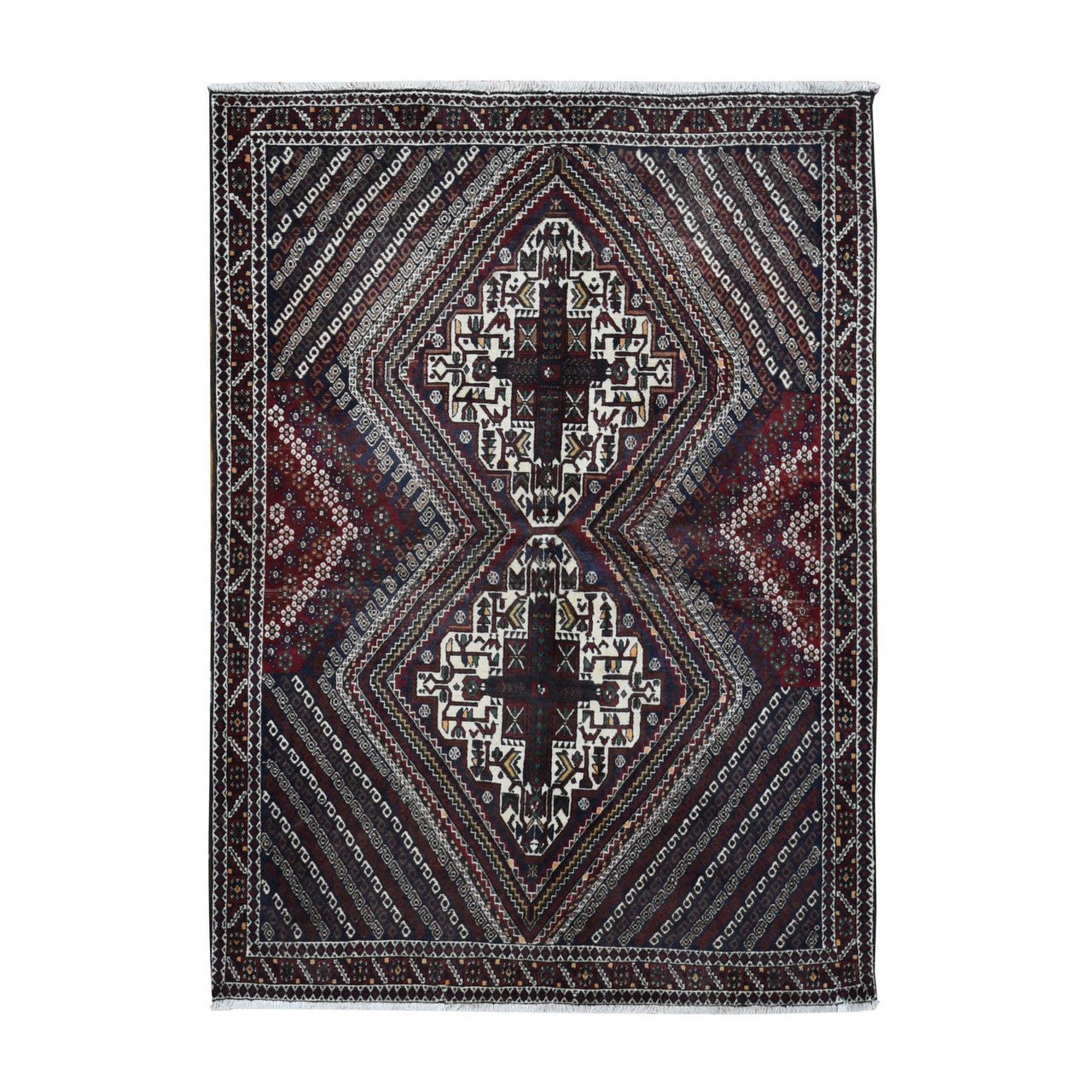 Persian Wool Hand Knotted Rug Blue Red 4.1X5.9 -O087399