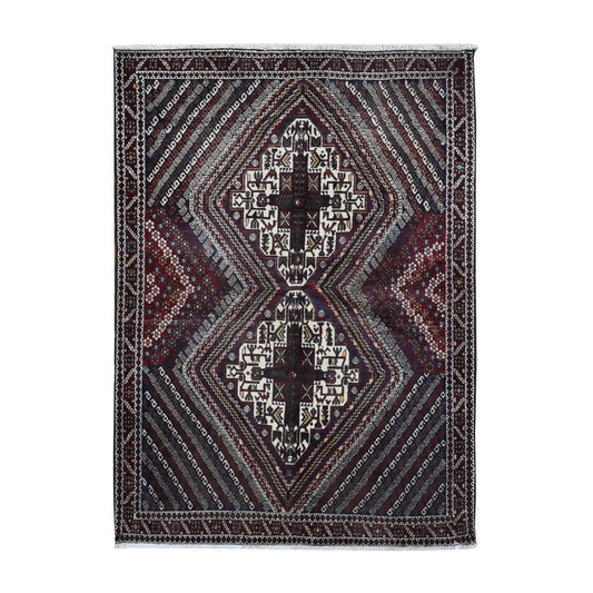 Persian Wool Hand Knotted Rug Blue Red 4.1X5.9 -O087399