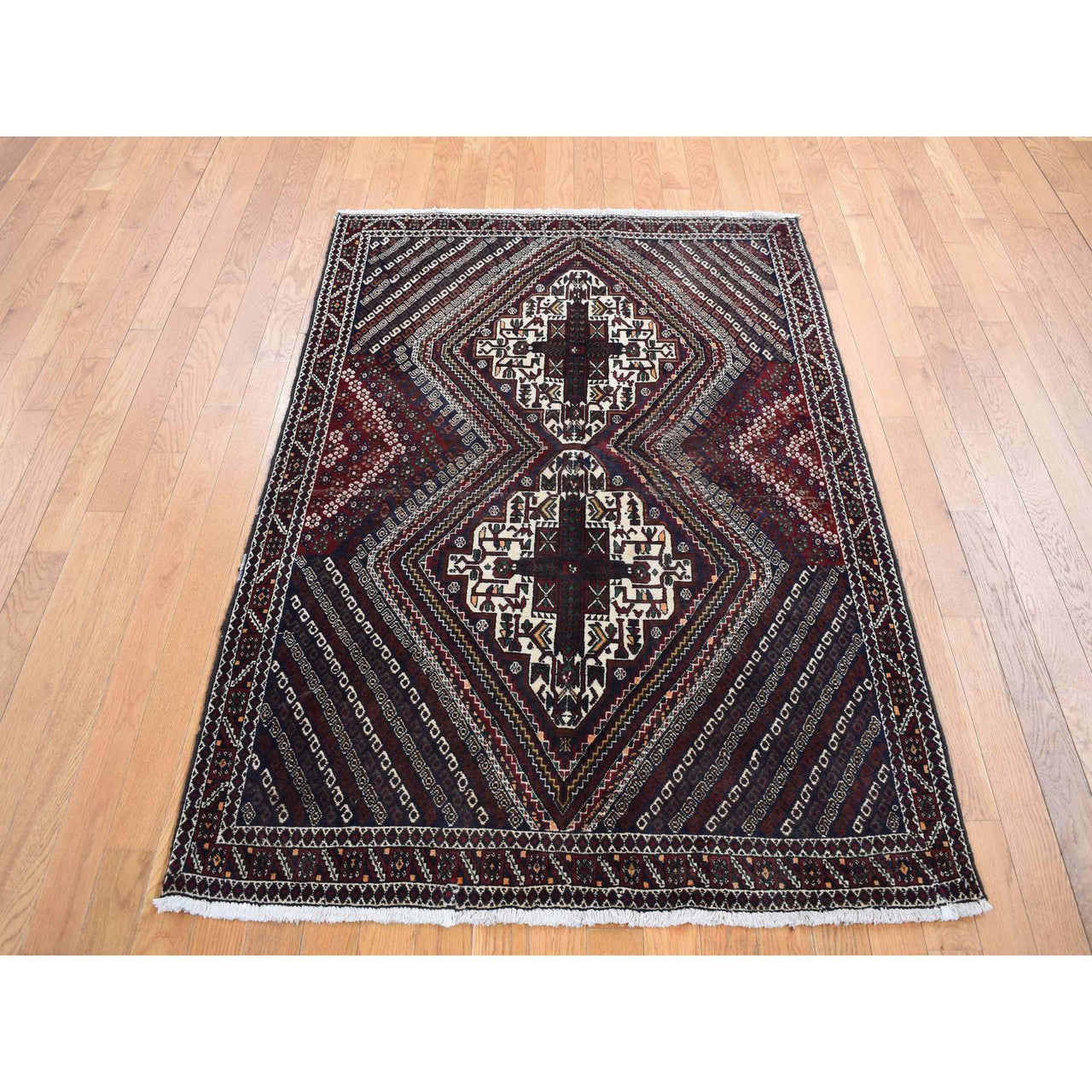 Persian Wool Hand Knotted Rug Blue Red 4.1X5.9 -O087399