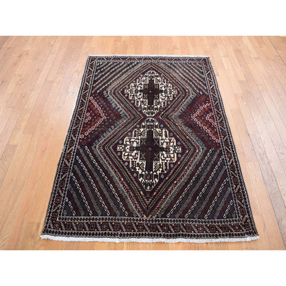 Persian Wool Hand Knotted Rug Blue Red 4.1X5.9 -O087399