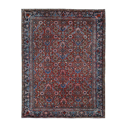 Antique Wool Hand Knotted Rug Red Blue 7.3X9.7 -O087401