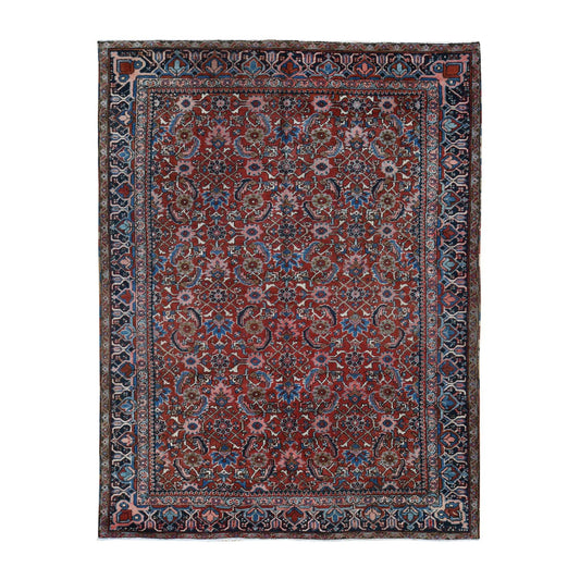 Antique Wool Hand Knotted Rug Red Blue 7.3X9.7 -O087401