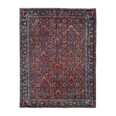 Antique Wool Hand Knotted Rug Red Blue 7.3X9.7 -O087401