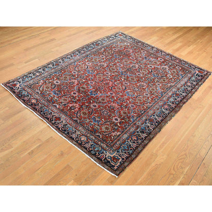Antique Wool Hand Knotted Rug Red Blue 7.3X9.7 -O087401