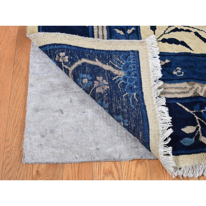 Antique Wool Hand Knotted Rug Ivory Blue 9.0X14.2 -O087402