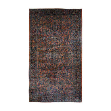Antique Wool Hand Knotted Rug Red Blue 10.6X19.3 -O087403