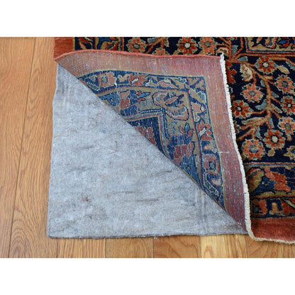 Antique Wool Hand Knotted Rug Red Blue 10.6X19.3 -O087403