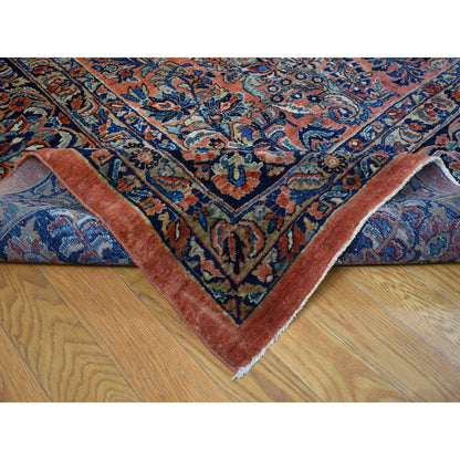 Antique Wool Hand Knotted Rug Red Blue 10.6X19.3 -O087403