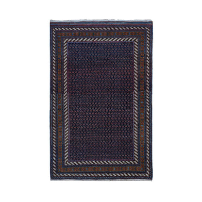 Antique Wool Hand Knotted Rug Blue Russet Brown 4.4X6.10 -O087404