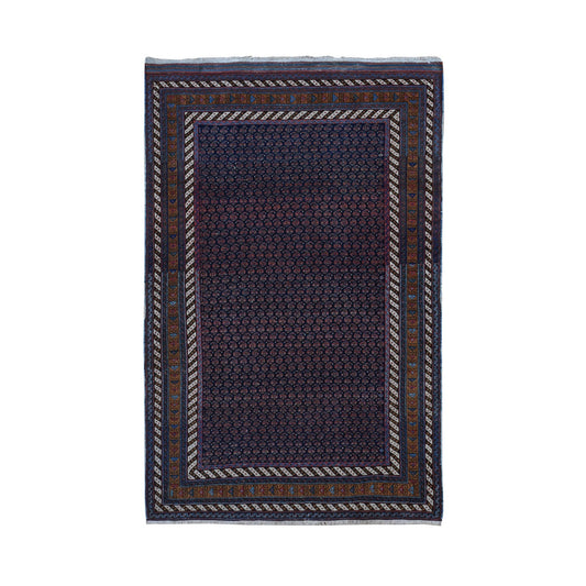 Antique Wool Hand Knotted Rug Blue Russet Brown 4.4X6.10 -O087404
