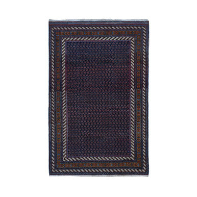 Antique Wool Hand Knotted Rug Blue Russet Brown 4.4X6.10 -O087404