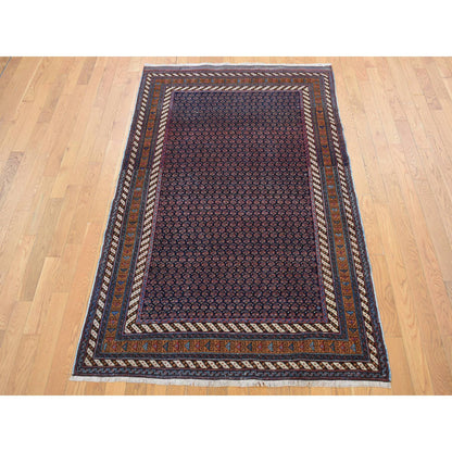 Antique Wool Hand Knotted Rug Blue Russet Brown 4.4X6.10 -O087404