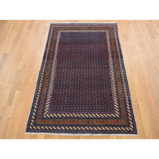 Antique Wool Hand Knotted Rug Blue Russet Brown 4.4X6.10 -O087404