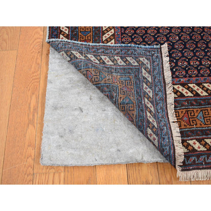 Antique Wool Hand Knotted Rug Blue Russet Brown 4.4X6.10 -O087404