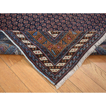 Antique Wool Hand Knotted Rug Blue Russet Brown 4.4X6.10 -O087404