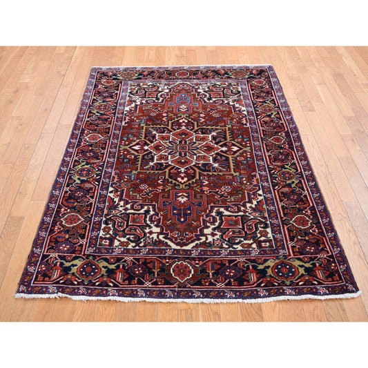 Heriz Wool Hand Knotted Rug Red Yankees Blue 4.7X8.8 -O087405