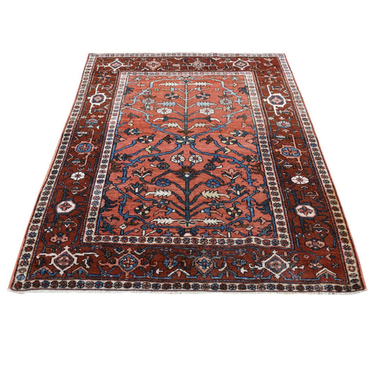 Heriz Wool Hand Knotted Rug Red Red 4.9X6.1 -O087406