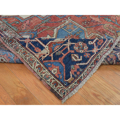 Antique Wool Hand Knotted Rug Ivory Blue 9.9X12.6 -O087424