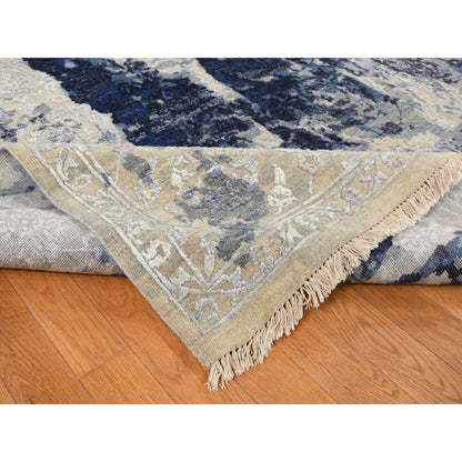 Transitional Wool & Silk Hand Knotted Rug Blue No Border 6.0X8.10 -O087431