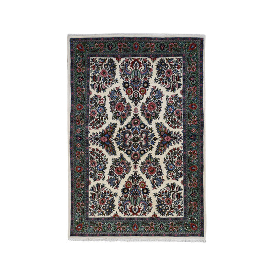 Persian Wool Hand Knotted Rug Ivory Green 4.4X6.8 -O087437