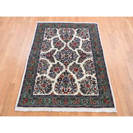 Persian Wool Hand Knotted Rug Ivory Green 4.4X6.8 -O087437