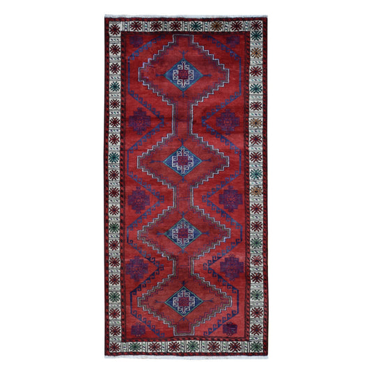 Persian Wool Hand Knotted Rug Red Ivory 3.8X7.9 -O087443