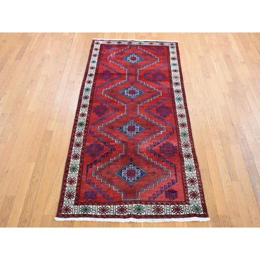 Persian Wool Hand Knotted Rug Red Ivory 3.8X7.9 -O087443