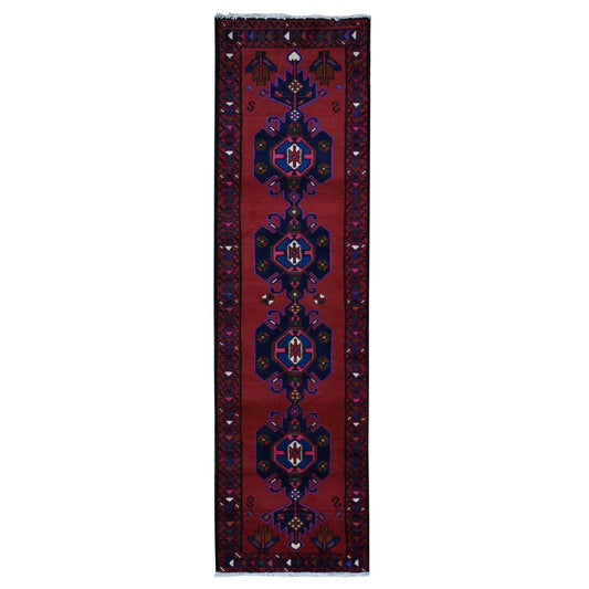 Persian Wool Hand Knotted Rug Red Blue 2.4X9.3 -O087450
