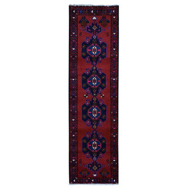 Persian Wool Hand Knotted Rug Red Blue 2.4X9.3 -O087450