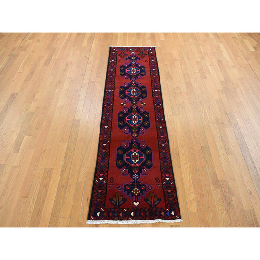 Persian Wool Hand Knotted Rug Red Blue 2.4X9.3 -O087450