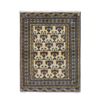 Tribal & Geometric Wool Hand Knotted Rug Ivory Ivory 4.3X5.7 -O087453