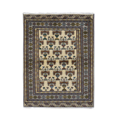 Tribal & Geometric Wool Hand Knotted Rug Ivory Ivory 4.3X5.7 -O087453