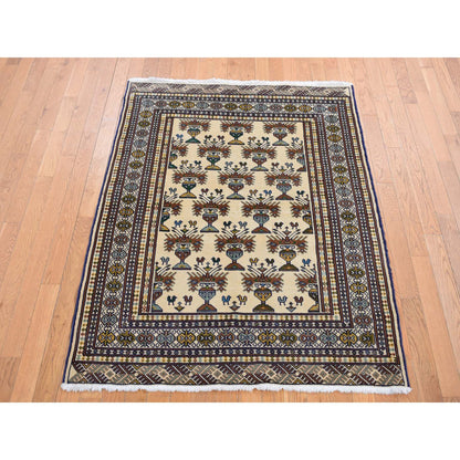 Tribal & Geometric Wool Hand Knotted Rug Ivory Ivory 4.3X5.7 -O087453