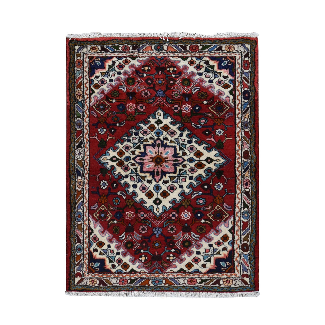 Persian Wool Hand Knotted Rug Red Ivory 3.7X4.8 -O087457