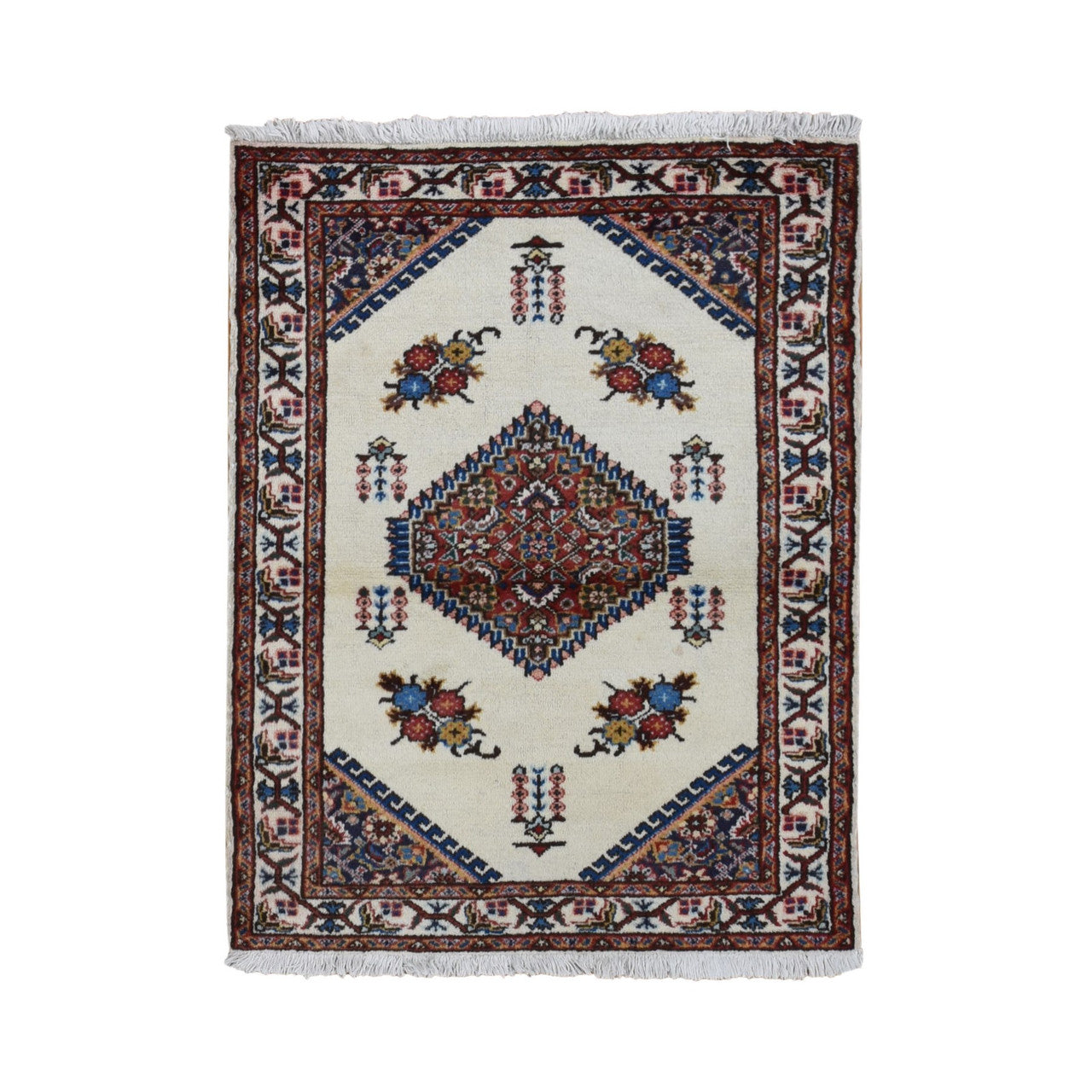 Persian Wool Hand Knotted Rug Ivory Ivory 3.3X4.3 -O087459