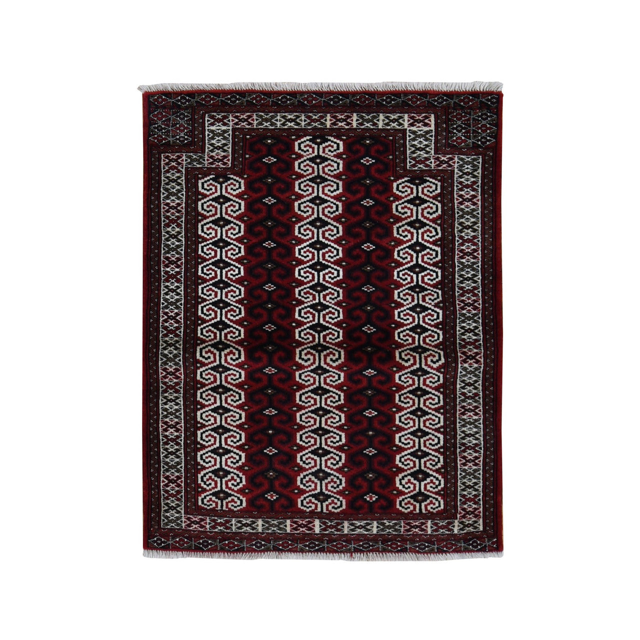 Persian Wool Hand Knotted Rug Red Ivory 3.2X4.1 -O087460