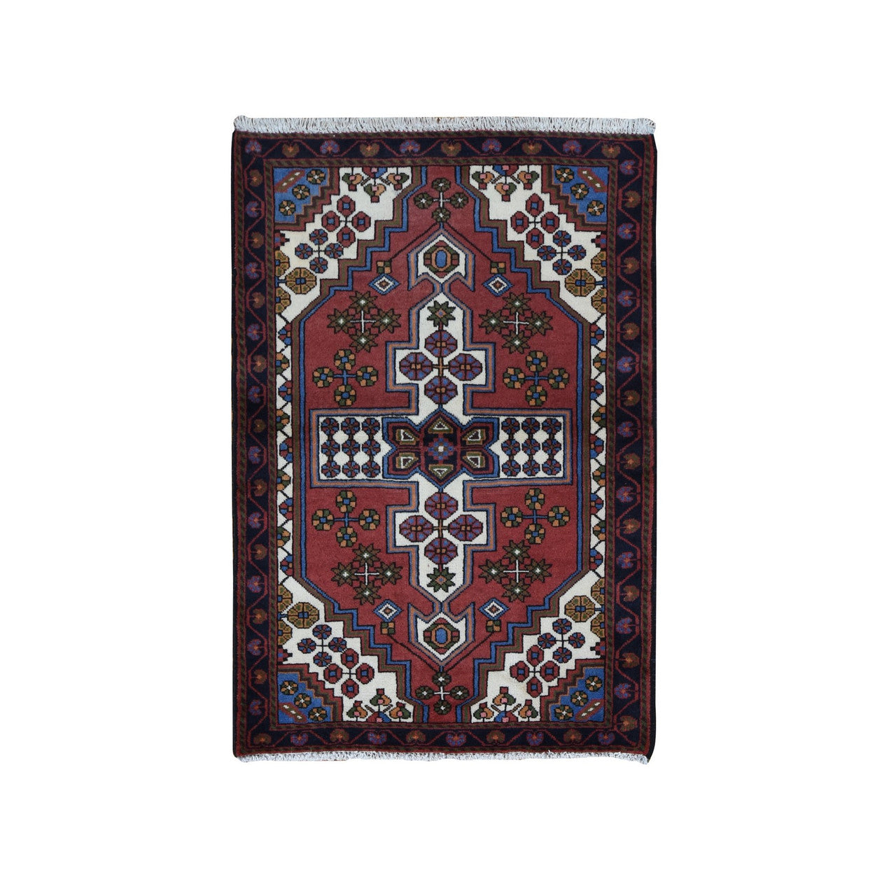 Persian Wool Hand Knotted Rug Red Midnight Blue 3.5X5.0 -O087464