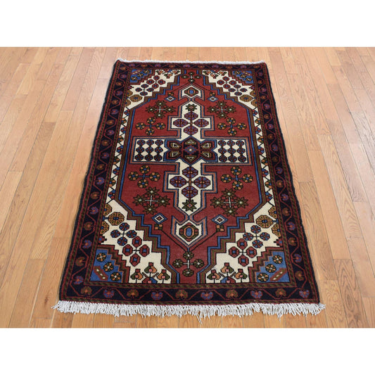 Persian Wool Hand Knotted Rug Red Midnight Blue 3.5X5.0 -O087464