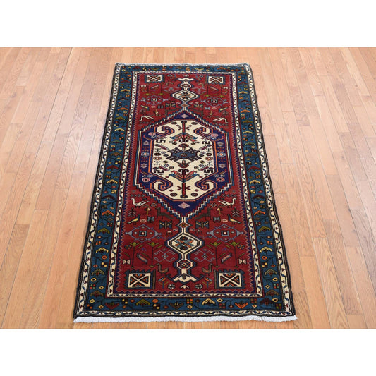 Persian Wool Hand Knotted Rug Red Blue 3.4X6.8 -O087467