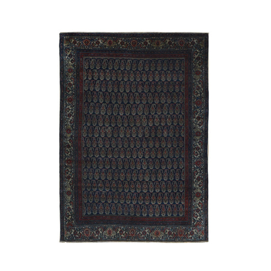 Overdyed & Vintage Worn Wool Hand Knotted Rug Blue Ivory 4.0X6.0 -O087479