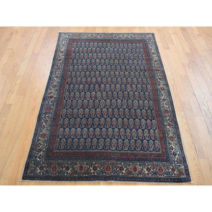 Overdyed & Vintage Worn Wool Hand Knotted Rug Blue Ivory 4.0X6.0 -O087479