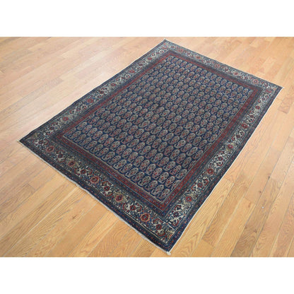 Overdyed & Vintage Worn Wool Hand Knotted Rug Blue Ivory 4.0X6.0 -O087479